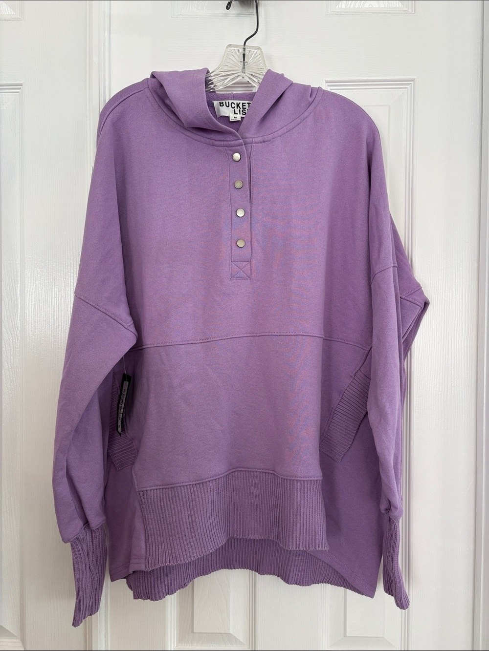 Bucket list Lilac oversized cotton hooded Pullover tunic sweatshirt Womens M NEW